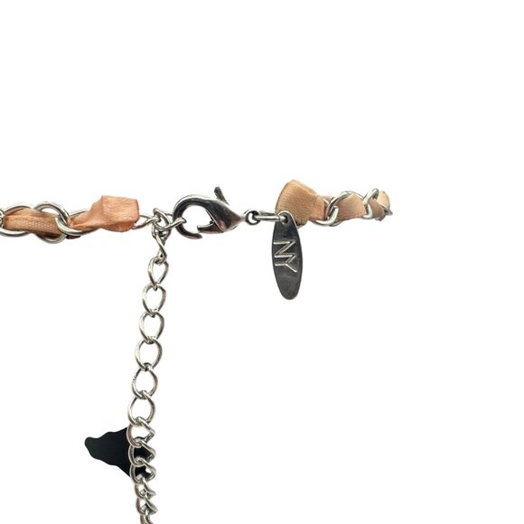 Multi-Layered Statement Necklace With Faux Pearls Crystals & Pink Chain By NY - Picture 5 of 6